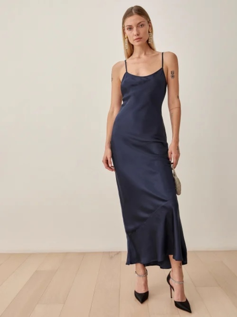 Reformation Small Parma Navy Blue Silk Slip Maxi Dress